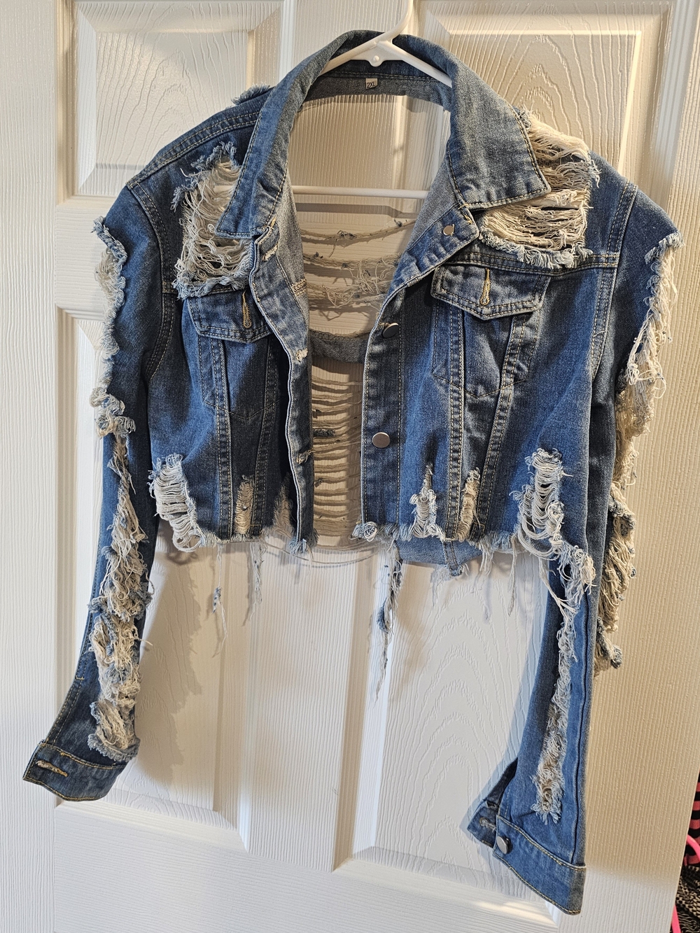 Distressed Cropped Blue Denim Jacket - Women